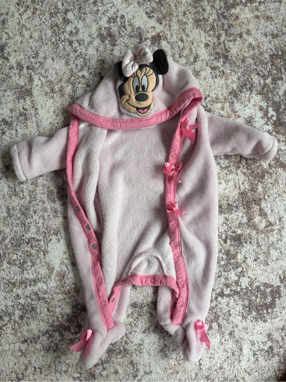 Disney Pink Minnie Mouse Hooded Fleece Baby One-Piece
